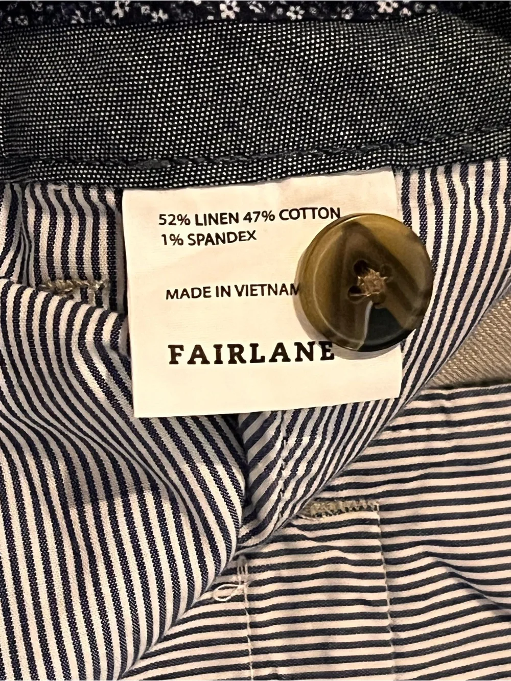 Fairlane Linen Cotton Stretch Natural Flat Front Slim Pants Men’s Lightweight